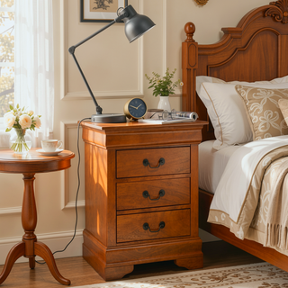 Sunvega Durable Solid Oak Nightstand with Three Spacious Drawers for Essentials