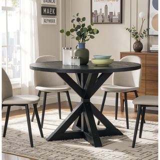 Sunvega Cross-Buck Base Dining Table in Black Made of Solid Rubberwood