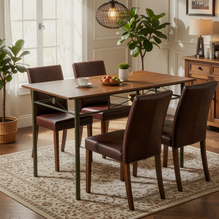 Sunvega 5-Piece Dining Set with Walnut Tabletop and Dark Bronze Crisscross Base