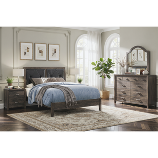 Sunvega Dark Gray Finish Nightstand with Chrome Tone Handles for Bedroom