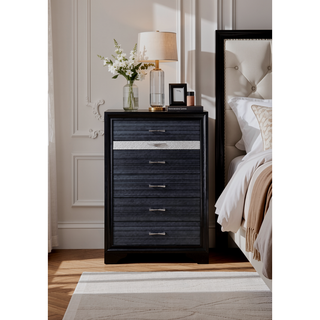 Sunvega Naima Black Finish 5-Drawer Chest with Jewelry Organizer and Silver Knobs