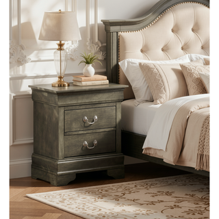 Sunvega Elegant Gray Traditional Nightstand with Two Drawers for Bedroom Organization