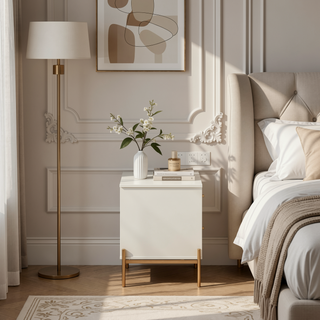 Sunvega Modern Nightstand in Off White with Two Full Extension Drawers