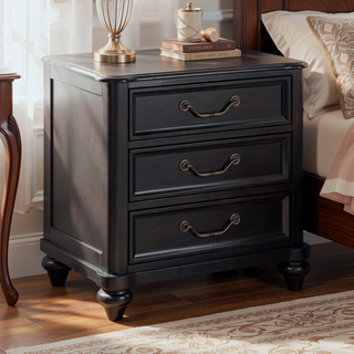 Sunvega Charcoal Brown Finish Traditional Bedroom Nightstand with 3 Dovetail Drawers