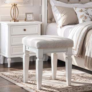 Sunvega Modern Glam Silver Finish Tufted Faux Leather Vanity Stool with Foam Cushion