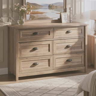 Sunvega Rustic Brown Finish Dresser with Six Roomy Drawers for Bedroom
