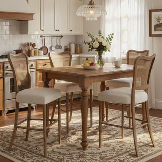 Sunvega Vintage Style Rubber Wood Upholstered Dining Chair Set of 2