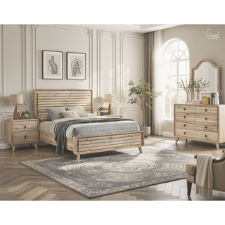 Sunvega Mid-century Style Nightstand with Two Drawers and Warm Wood-inspired Finish