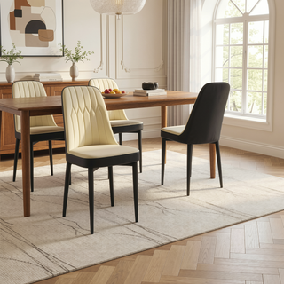 Sunvega Modern PU Leather Dining Chairs with Thick Soft Cushions and Black Metal Legs