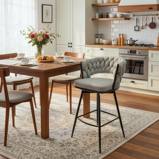 Sunvega Technical Leather Woven Bar Stool Set of 2 with 360 Swivel and Backrest