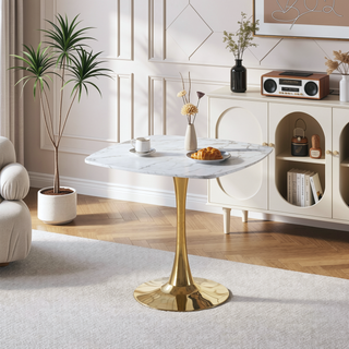 Sunvega Mid-Century Modern Square Dining Table with Black and Golden Tulip Pedestal Base