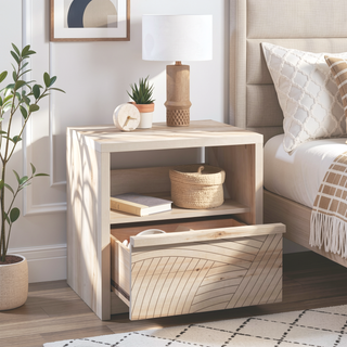 Sunvega Modern Rustic Night Stand with Large Drawer and Wave Pattern