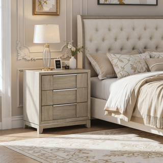 Sunvega Modern Light Gray Nightstand with 3 Drawers and USB Charging Port