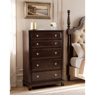 Sunvega Cappuccino Wood Veneer Night Stand with Silver Hardware for Bedroom
