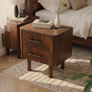 Sunvega Logan Mid Century Modern Walnut Nightstand With 2 Spacious Drawers