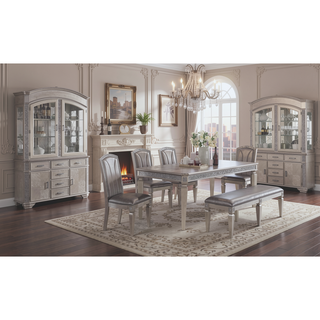 Sunvega Modern Glam Upholstered Bench with Sparkling Embellishments and Silver Gray Finish