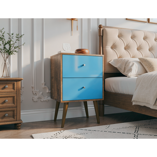 Sunvega Modern White and Brown Nightstand with 2 Drawers for Bedroom