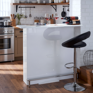 Sunvega White High Gloss 6-Shelf Wooden Bar Table with Metal Footrest