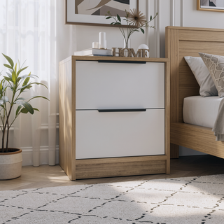 Sunvega 18 Inch High Modern Nightstand with Two Drawers and Metal Hardware
