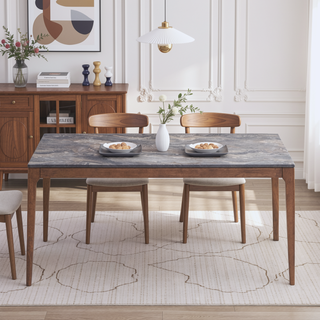 Sunvega Mid-Century Modern Dining Table with Walnut Finish and Sleek Design