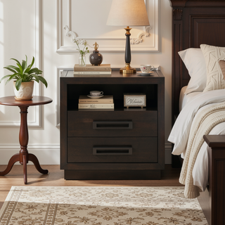 Sunvega Modern Charcoal Finish Nightstand with Glass Top and LED Lighting