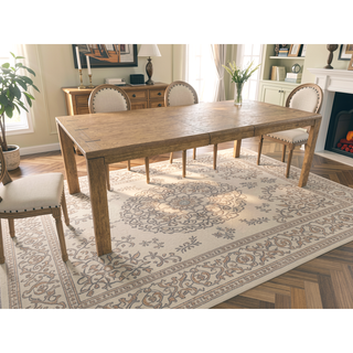 Sunvega Elm Veneer Modern Dining Table with Leaf for 6 Seats and Rounded Sides