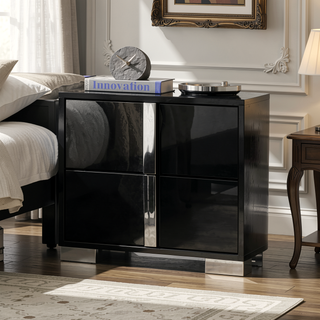 Sunvega Contemporary White Nightstand with Chrome Legs and Handles for Bedroom