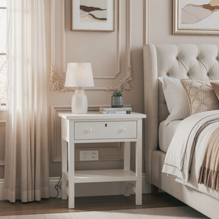 Sunvega Antique White Distressed Finish Nightstand with Faux Keyhole Accent