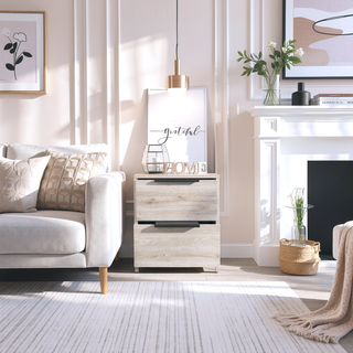 Sunvega Modern Light Gray Nightstand with Two Smooth Drawers for Bedroom