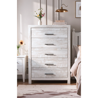 Sunvega Modern 5-Drawer Chest in Natural Rustic Made from Solid and Manufactured Wood