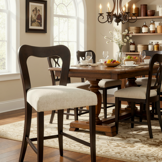Sunvega Natural Rubberwood Counter Stool Set with Chunky Modern Design and Ergonomic Backrest