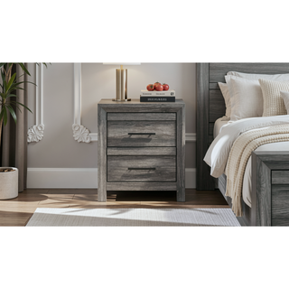 Sunvega Modern Gray Wood 2-Drawer Nightstand with Black Handles for Bedroom Storage