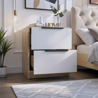 Sunvega 18 Inch High Modern Nightstand with Two Drawers and Metal Hardware
