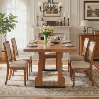 Sunvega 63 Inch Rectangular Dining Table with Farmhouse Pedestal Base