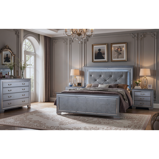 Sunvega Modern LED Nightstand with Beveled Mirror Accents and Chrome Finish Hardware