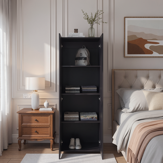 Sunvega Black Wengue 2 Door 4 Shelf Tall Compact Armoire for Bedroom