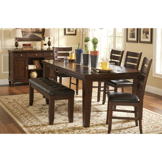 Sunvega Dark Oak Finish Wooden Bench with Faux Leather Upholstered Seat