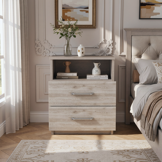 Sunvega 19.9 Inch High Nightstand with Two Drawers and One Open Shelf