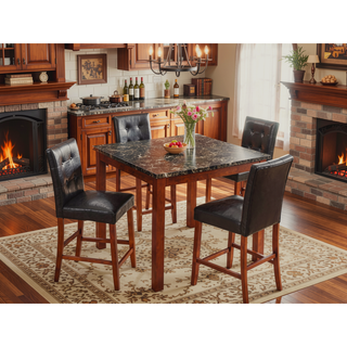 Sunvega Brown Square Pub Height Dining Set with Faux Marble Table and Upholstered PU Chairs