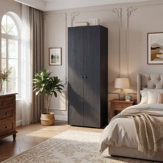 Sunvega 2 Door Black Wengue Armoire with 2 Interior Shelves for Bedroom
