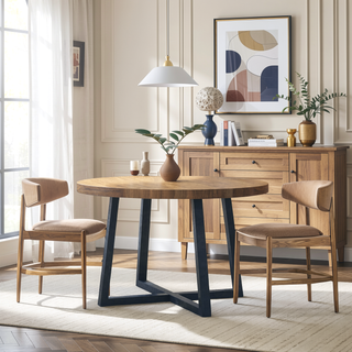 Sunvega Black Wood Finish Round Dining Table with Four Slate Color Legs