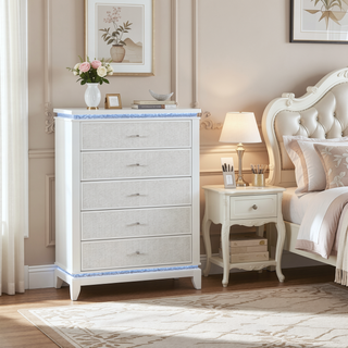 Sunvega White Nightstand with Cooler Bluetooth Speaker and LED Lighting