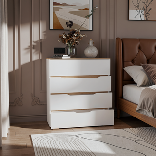 Sunvega White and Light Oak Four Drawer Dresser with Spacious Storage