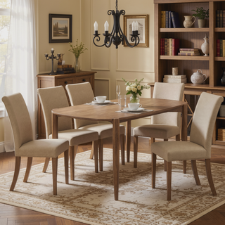 Sunvega Walnut Solid Wood Dining Table with Mid-Century Modern Style and Rounded Edges