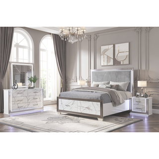 Sunvega Desire Nightstand with Marble-Inspired Drawer Fronts and Integrated LED Side Lighting