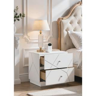 Sunvega Mist Nightstand with Two-Tone High-Gloss Marble Lacquer Finish and Two Spacious Drawers