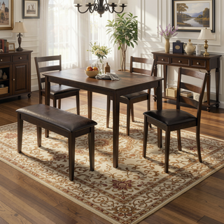 Sunvega Cappuccino Rectangular Dining Table Set with Three Chairs and Bench