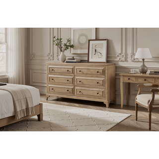 Sunvega Modern 6 Drawer Dresser with Custom Hardware and Sand Finish