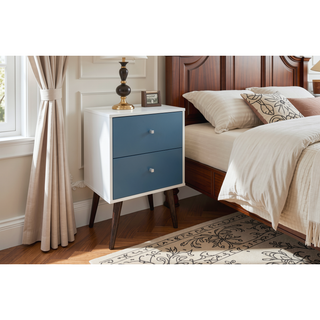 Sunvega Modern White and Brown Nightstand with 2 Drawers for Bedroom