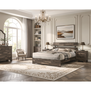 Sunvega Rustic Brown Gray Finish Wooden Nightstand with Two Drawers for Bedroom